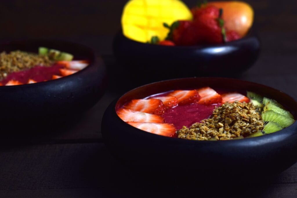 pitaya dragon fruit smoothie bowl with gluten free vegan granola